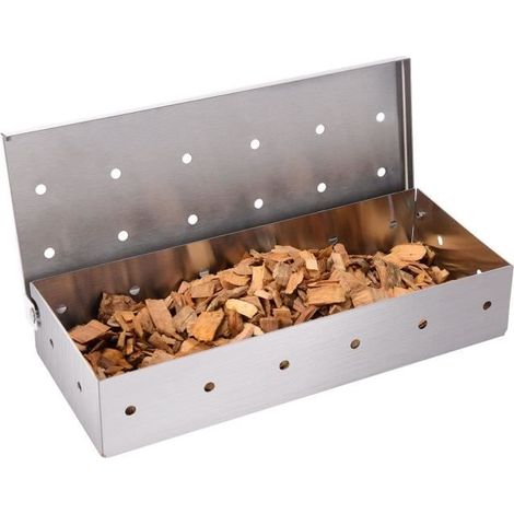 1 pièce Boîte de fumage en acier inoxydable, compartiment ventilé pour copeaux de bois, accessoire barbecue fumé pour gril extérieur (1/4)