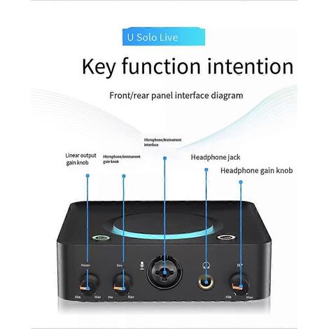Digitales USB-Audio-Interface, Aufnahmeschnittstelle, 2x2 USB-Analog-Soundkarte für Live-Streaming und Studioaufnahmen (1/5)
