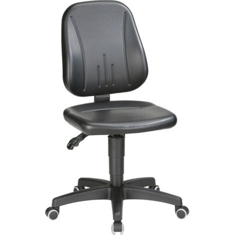 Sedia da lavoro Unitec con ruote, rivestimento in ecopelle, nero, altezza regolabile 440-620mm (1/4)