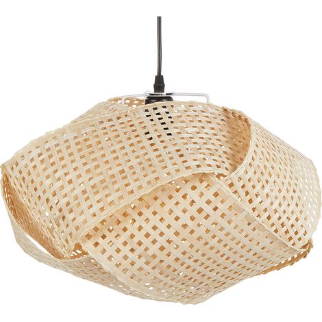 Lámpara colgante contemporánea pantalla tejida de bambú natural claro Halil