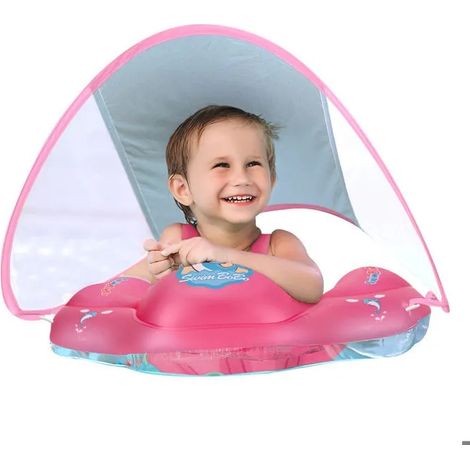 Bouée Bébé - Anneau de Natation Bébé - Siège De Piscine avec Auvent Amovible -ROSE -A3 (1/5)