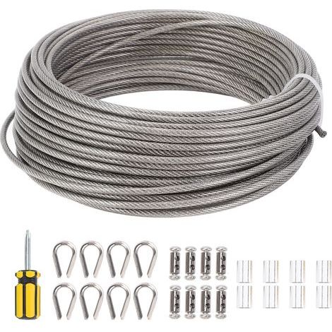 Kit de câble métallique de 20 m (66 pieds) de long, 3 mm de diamètre, en acier inoxydable 304, avec tendeur et système de verrouillage pour jardin (1/5)
