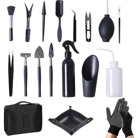 18 Pièces Outils de Jardinage, Portable Kit Jardinage  Mini Outils de Jardin avec Sac de Rangement et Tapis de Rempotage, für Gartenarbeit, Umtopfen, Sukkulenten, Pflanzenpflege (1/5)