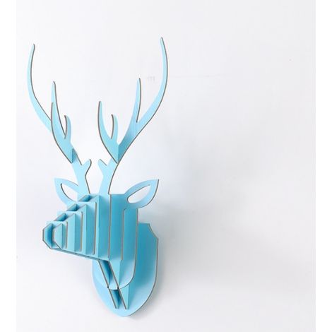 3D Tenture Murale Tête De Cerf Sculpture Décoration Murale Entrée Couloir En Bois Elk Tête Décoration Tête D'animal Tenture Murale Entrée Décoration Murale 29.6 21.2 38cm Bleu 1 Pièce