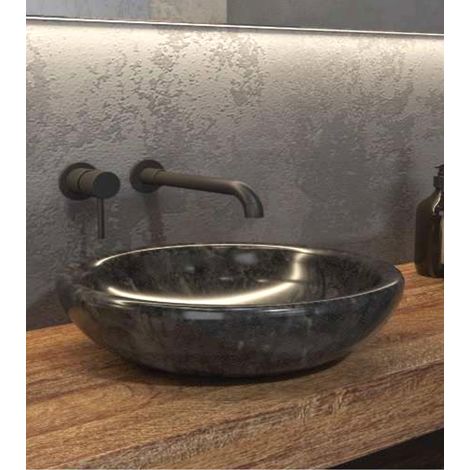 Lavabo in marmo colore nero 40cm con bordo arrotondato Litos-SC40 kamalu (1/2)