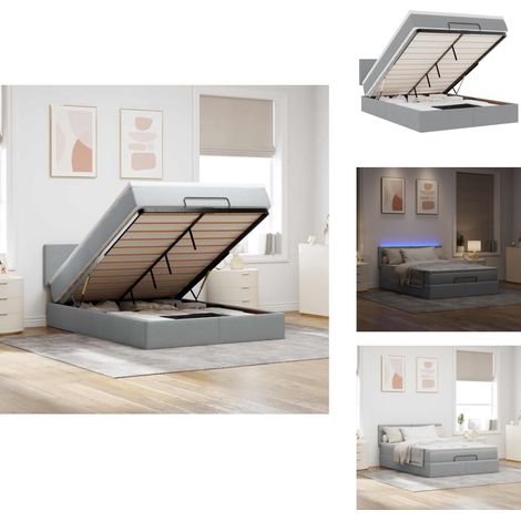 Lit ottoman avec matelas et LED gris clair 140x190 cm tissu - Lit Ottoman - Lits Ottoman - Lit - Lit Avec Rangement (1/5)
