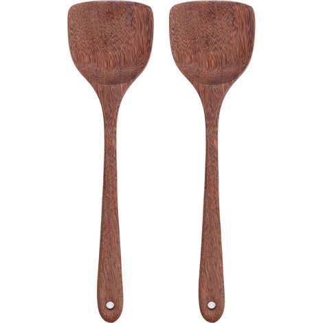 2 pièces Spatule en Bois Long Manche pour Cuisine, Pelle à Gâteau Plate pour Mélanger et Retourner, 33.7 cm (1/5)
