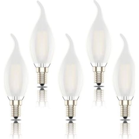 Ampoule Flamme,Lot de 5,Forme de Bougie,Mat,Blanc Chaud(2700K),4W Equivalence Incandescence 40W,400lm (1/5)