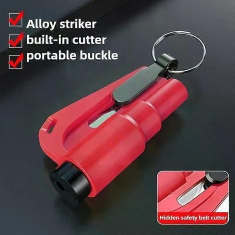 Marteau de sécurité pour voiture Mini voiture avec marteau d'évacuation multifonctionnel pour briser la vitre, marteau de secours pour vitre de voiture One SecondRed (1/5)