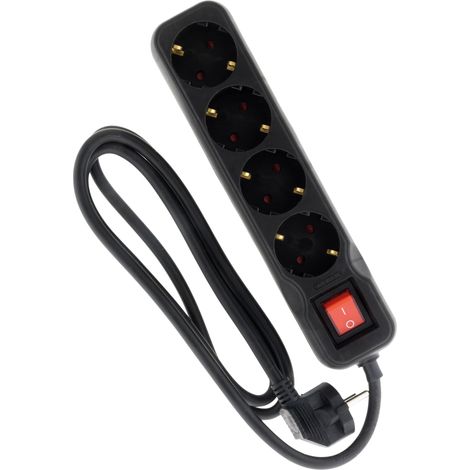 Multiprise Schuko + Interrupteur 4x16A - 1,4m - Noir (1/5)