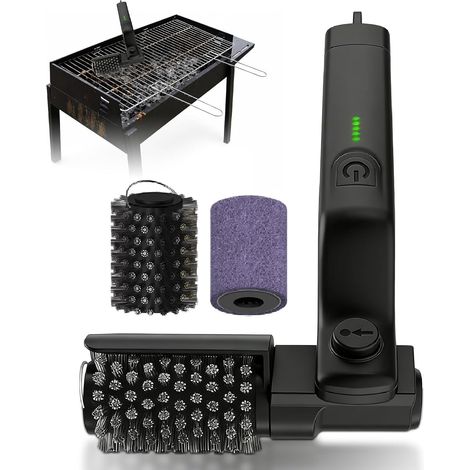 Brosse électrique pour barbecue sans fil - Fonctionne sur batterie - Angle réglable à 180 ° - 3 niveaux de nettoyage - Tête de brosse amovible rechargeable - Outil de nettoyage de barbecue - Noir (1/5)