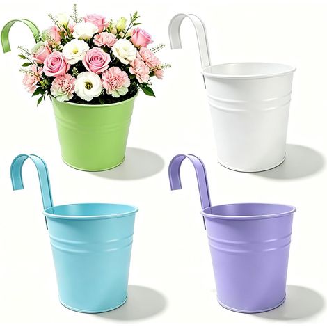 Lot de 4 paniers suspendus - Pot de fleurs d'extérieur - Grand pot de fleurs suspendu pour balcon - Avec crochet - Trou de drainage - En métal - Pour l'extérieur - Pour plantes et fleurs - Vintage (1/5)