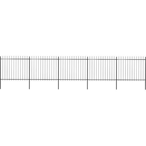 Clôture de jardin avec pointe de lance, acier, 892,5 x 150 cm, noire