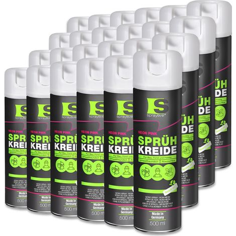 Spraytive 24x 500ml Sprühkreide neon-pink - Abwaschbare leuchtende Kreidefarbe, Outdoor Kreidespray, Bodenmarkierung, Temporäres Markierungsspray (1/5)