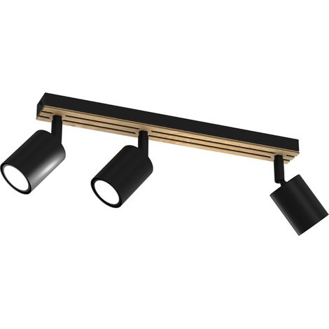 Barra 3 faretti orientabili nera/legno chiaro GU10 Terra Luminex