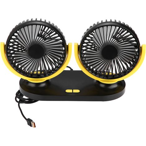 USB-Doppelkopf-Autoventilator, tragbare Klimaanlage, automatische Kühlerbelüftung, 12 V, Schwarz, Gelb