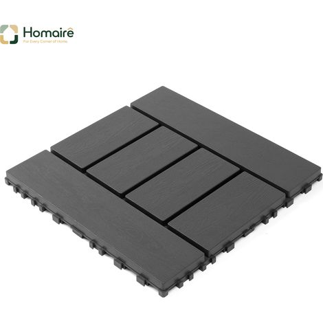 HOMAIRE Carrelages de terrasse H Style 12" interverrouillables pour extérieur et intérieur, installation facile, 44 pièces gris foncé