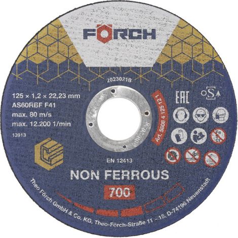 Disco da taglio in alluminio NON FERROSO 700 FORCH - 1,2x125 mm