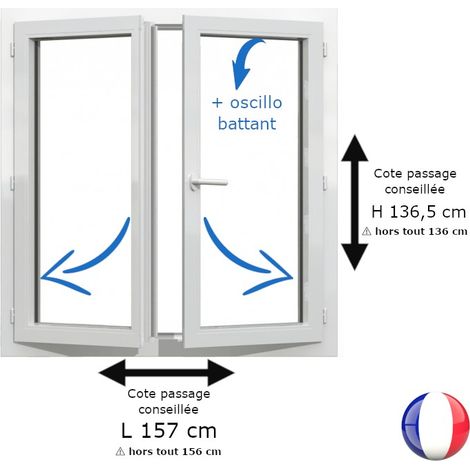 Fenêtre PVC blanc 2 vantaux hors tout H 136 x L 156 cm oscillo battant pour pose rénovation (1/5)