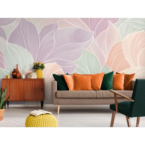 Papier peint végétal – Feuillage pastel abstrait - 150 x 250 cm (1/2)