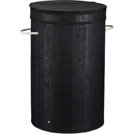 Cesto para la ropa sucia redondo con tapa 63 cm bambú negro 1300008194 (1/3)