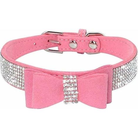 Hundehalsband mit Strasssteinen (rosa, Größe S) - Fei Yu
