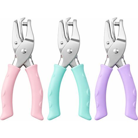 3PCS Perforatrice 1 Trou, Rose, Mint, Violet, Perforateur à Main Métal avec Poignée Souple pour Étiquettes, Bricolage, Fournitures (1/5)