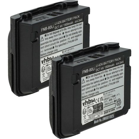 vhbw 2x Akku Ersatz für Vertex Yaesu FNB-V80li, FNB-80Li für Funkgerät, Walkie Talkie (1500 mAh, 7,4 V, Li-Ion)