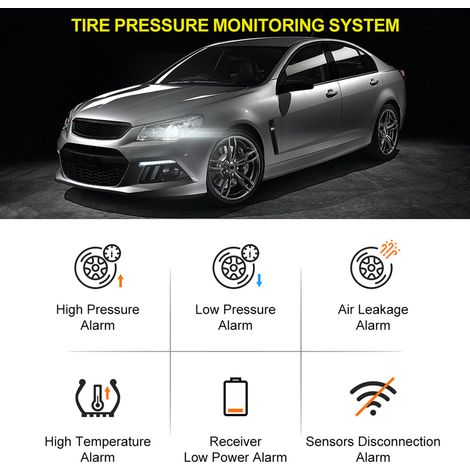 Sistema di monitoraggio della pressione degli pneumatici, sistema di monitoraggio solare wireless con schermo LCD, 6 modalità di allarme e 4 sensori interni, visualizzazione in tempo reale per auto, S (1/4)