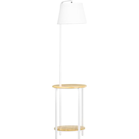 Stehlampe 162 cm 40 W mit 2 Ablagen, Leinenschirm und weißem Stahlgestell (1/5)