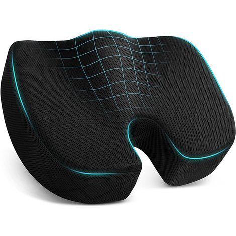 Cojín ortopédico y ergonómico - Cojín de coxis de espuma viscoelástica para silla de oficina, asiento de coche, silla de ruedas, sillón, negro (1/5)