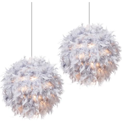 Moderne Pendelleuchte Sphärische Hängelampe Lampenschirm Feder Kronleuchter Grau 2 Stücke