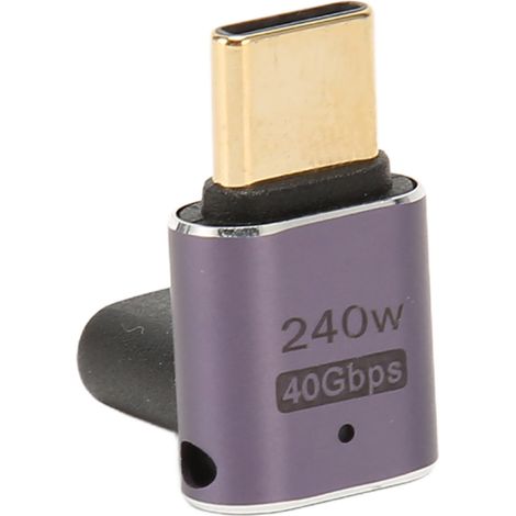 Adaptateur USB-C coudé femelle-mâle 40 Gbit/s, charge rapide PD 240 W, 8 kHz 60 Hz, adaptateur USB-C 4.0 pour PC et téléphone. (1/5)