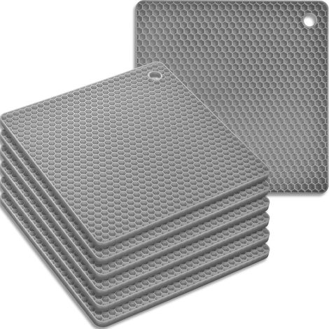 homEdge quadratische Silikonmatte, 6er-Pack, rutschfest, hitzebeständig, grau