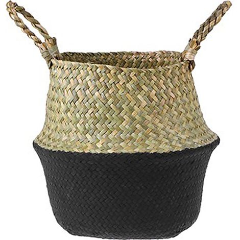 Corbeille pliante en seigle tressé patchwork, panier à linge, pot de fleurs pour jardin intérieur (1/5)