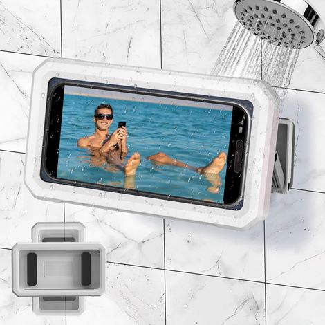 Wasserdichte Duschhalterung für Smartphones – 480° drehbar, beschlag- und wasserdicht, Touchscreen-kompatibel – Weiß (1/4)