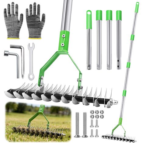 Lawn Scarifier Rake, Thatch Rake with Handle 163 cm, Manual Lawn Scarifier, Hand for Cleaning Plants, Lawn, Yard (1/5)