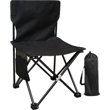 Tabouret de pêche pliable 39 x 39 x 65 cm, chaise légère pour camping, plage et activités extérieures, facile à transporter, noir (1/5)