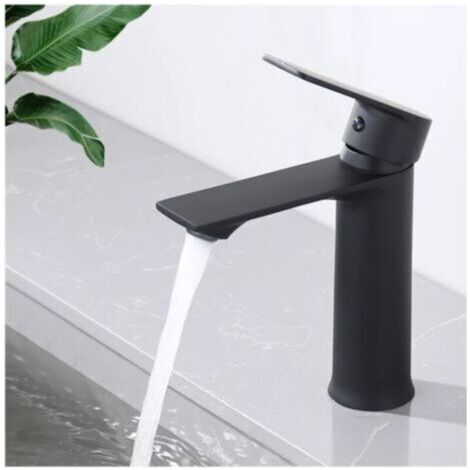 Robinet de Lavabo Noir Mitigeur Salle de Bain Monotrou Mélangeur l'eau Chaude et Froide pour Salle de Bain en Acier Inox (1/5)
