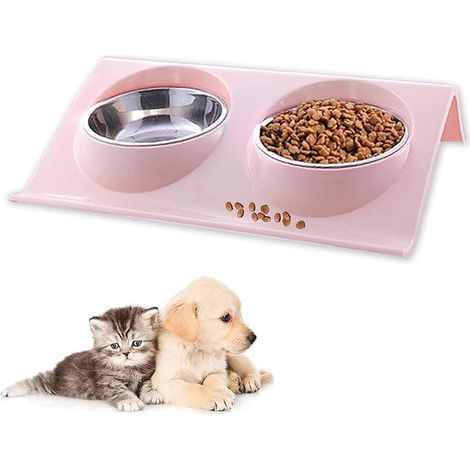 Gamelle pour chat - Noname - Acier inoxydable - Antidérapante - Rose - Rond (1/5)