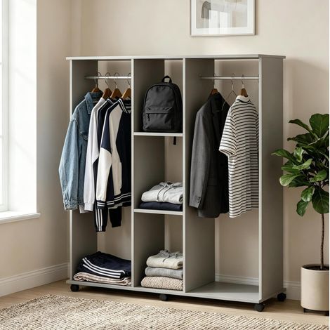 Perchero abierto con ruedas 120 x 40 x 128 cm gris con 3 estantes HAVRYA (1/5)