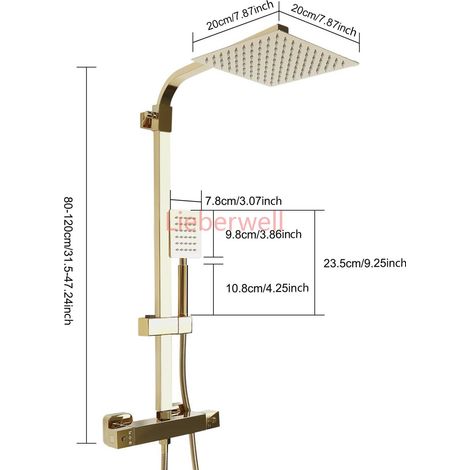 Système de douche mural doré avec thermostat, ensemble de douche pluie et kit de douche combiné (1/4)