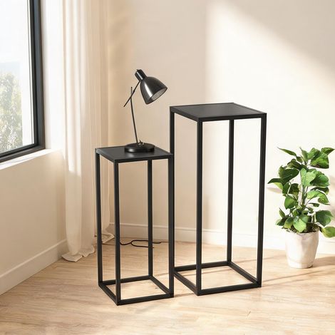 Set de 2 support de plantes en métal noir mat pour salon en acier (1/5)