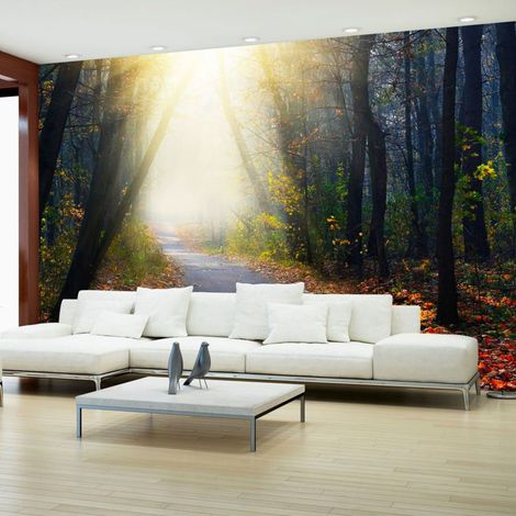 Papier peint route à travers la forêt - 200 x 140 cm