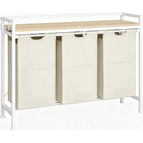 Carro organizador de ropa con 3 cestos extraíbles, 96 x 30 x 71 cm, madera, metal y tejido Oxford (1/5)