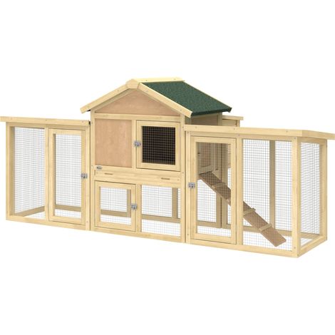 Poulailler chalet 204 x 85 x 93 cm capacité 2 à 4 poules sécurisé double aire de jeu style rustique en bois naturel (1/5)