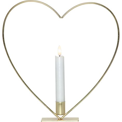 Star Trading Décoration Flamme Heart, lampadaire, cur, couleur laiton, bougie, cire, LED, minuterie, blanc chaud, 28 cm
