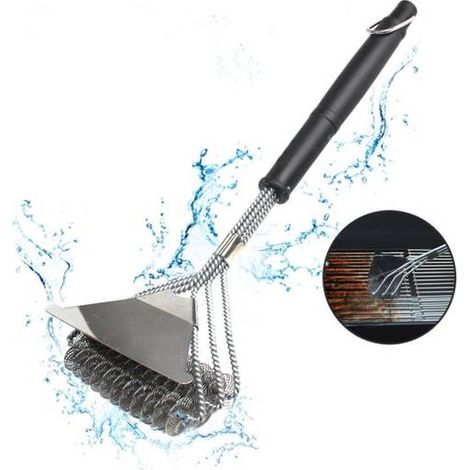 Brosse nettoyage grill triple ressort acier inoxydable pour barbecue élimination graisse durable