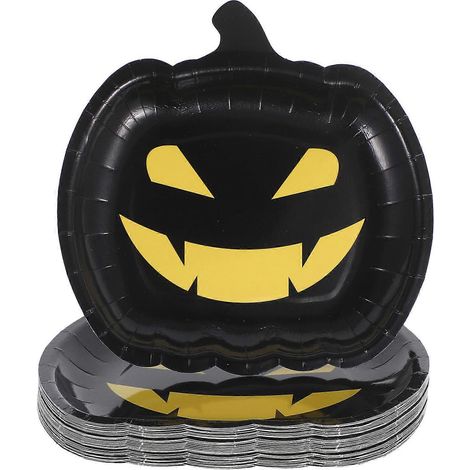 Assiettes en papier noires en forme de citrouille pour fête d'Halloween, 120 pièces (1/5)
