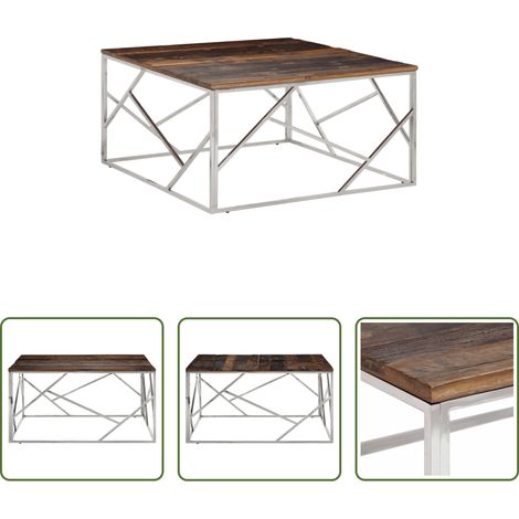 Bois de mélèze - Table basse argenté acier inoxydable et bois de mélèze massif (1/5)
